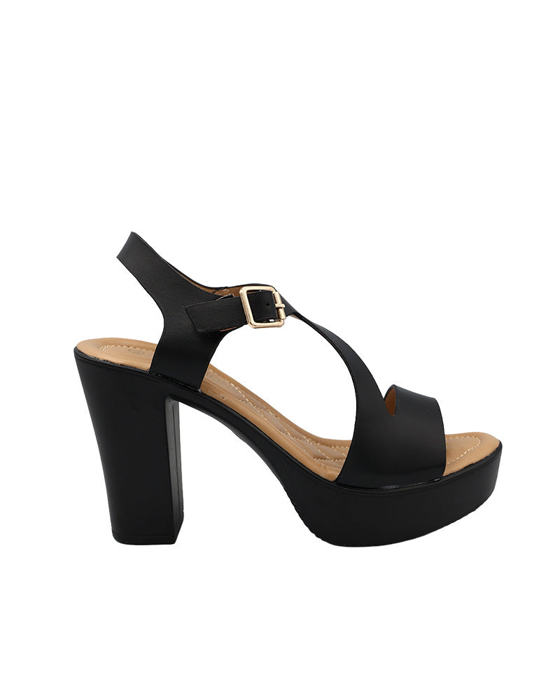 Asymmetric Strap Detail Platform Block Heel