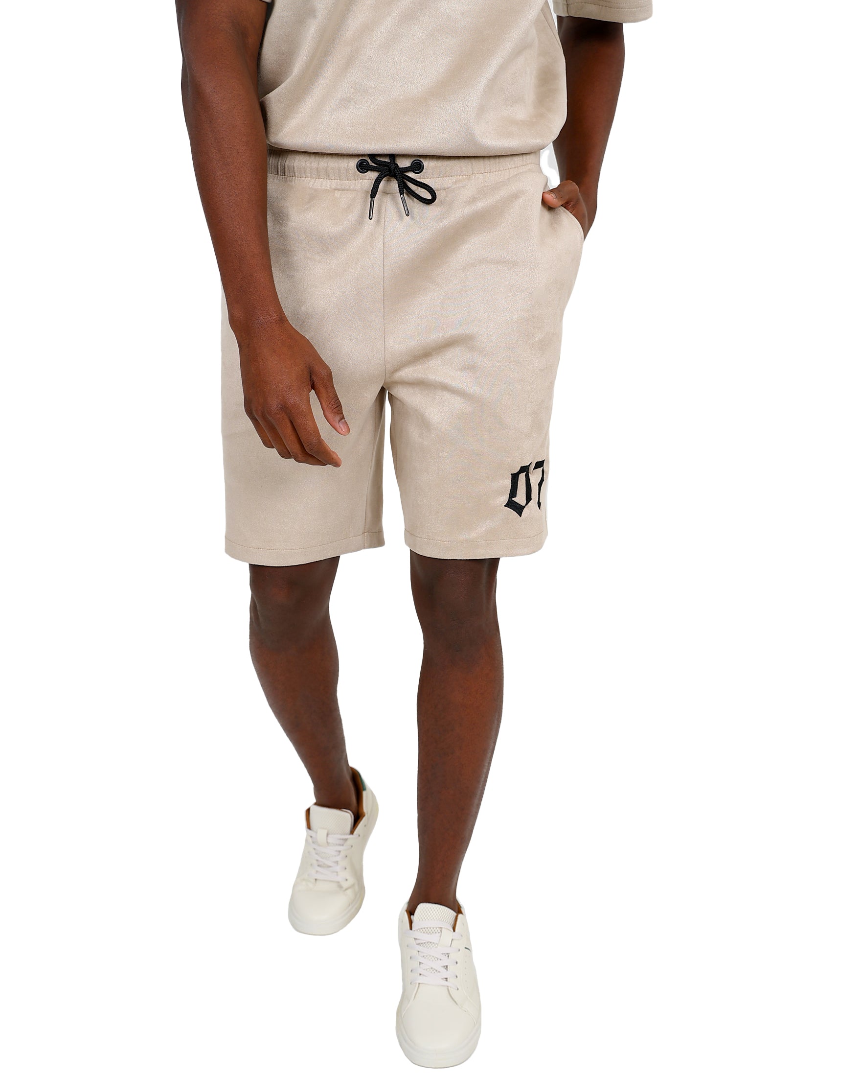 Funk Taupe Suede Embroidered Shorts