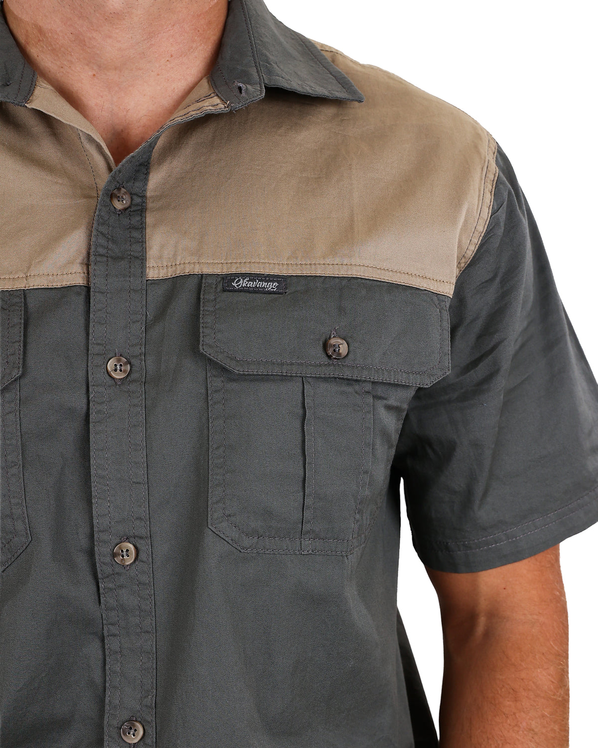 Okavango Short Sleeve Olive Two Tone Cotton Shirt