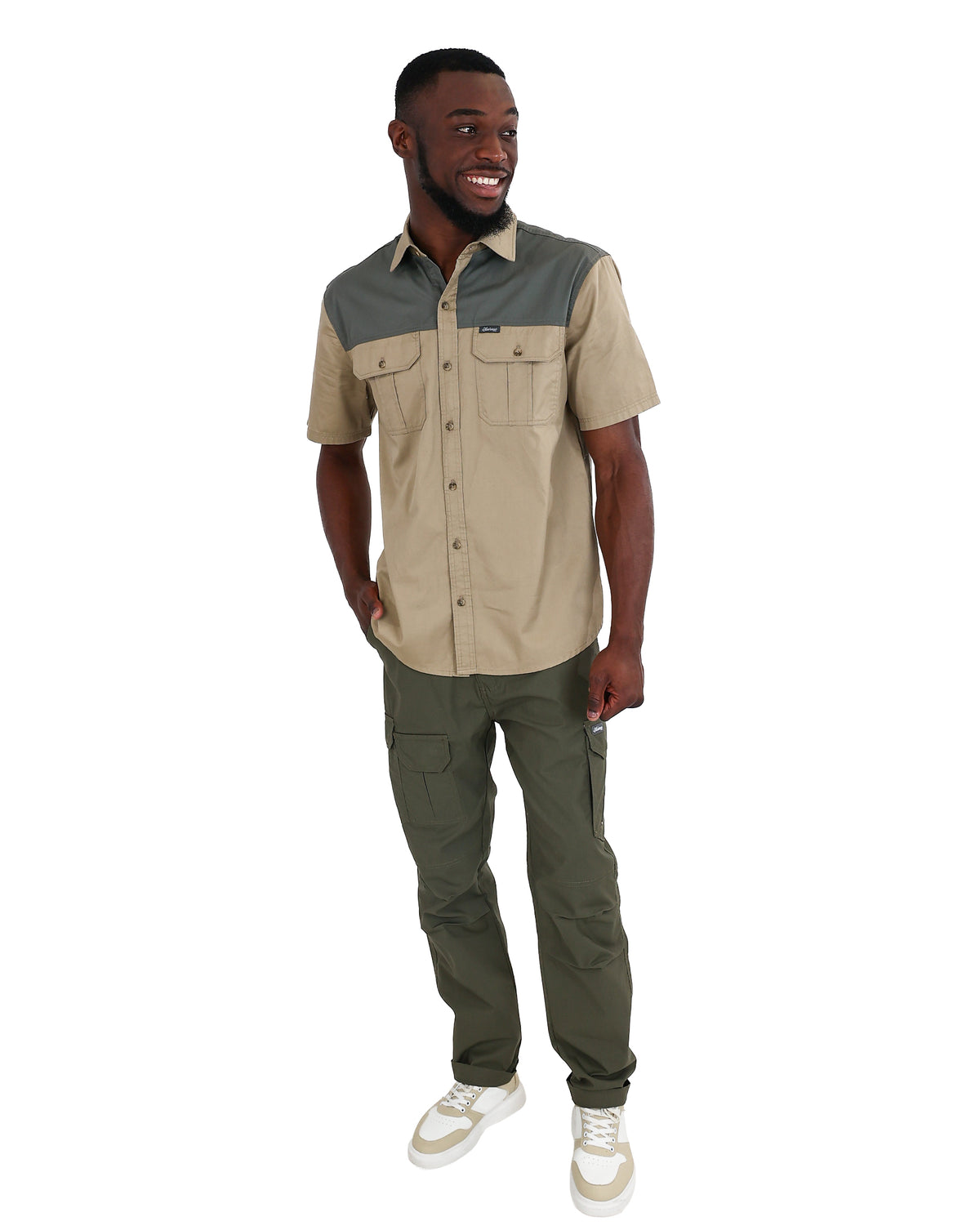 Okavango Short Sleeve Stone Two Tone Cotton Shirt