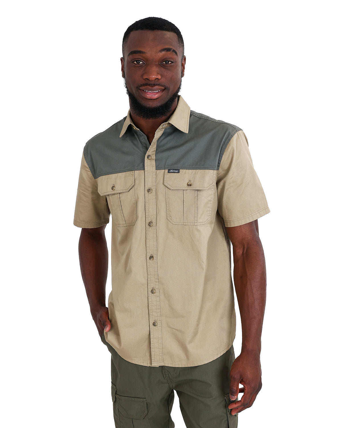 Okavango Short Sleeve Stone Two Tone Cotton Shirt
