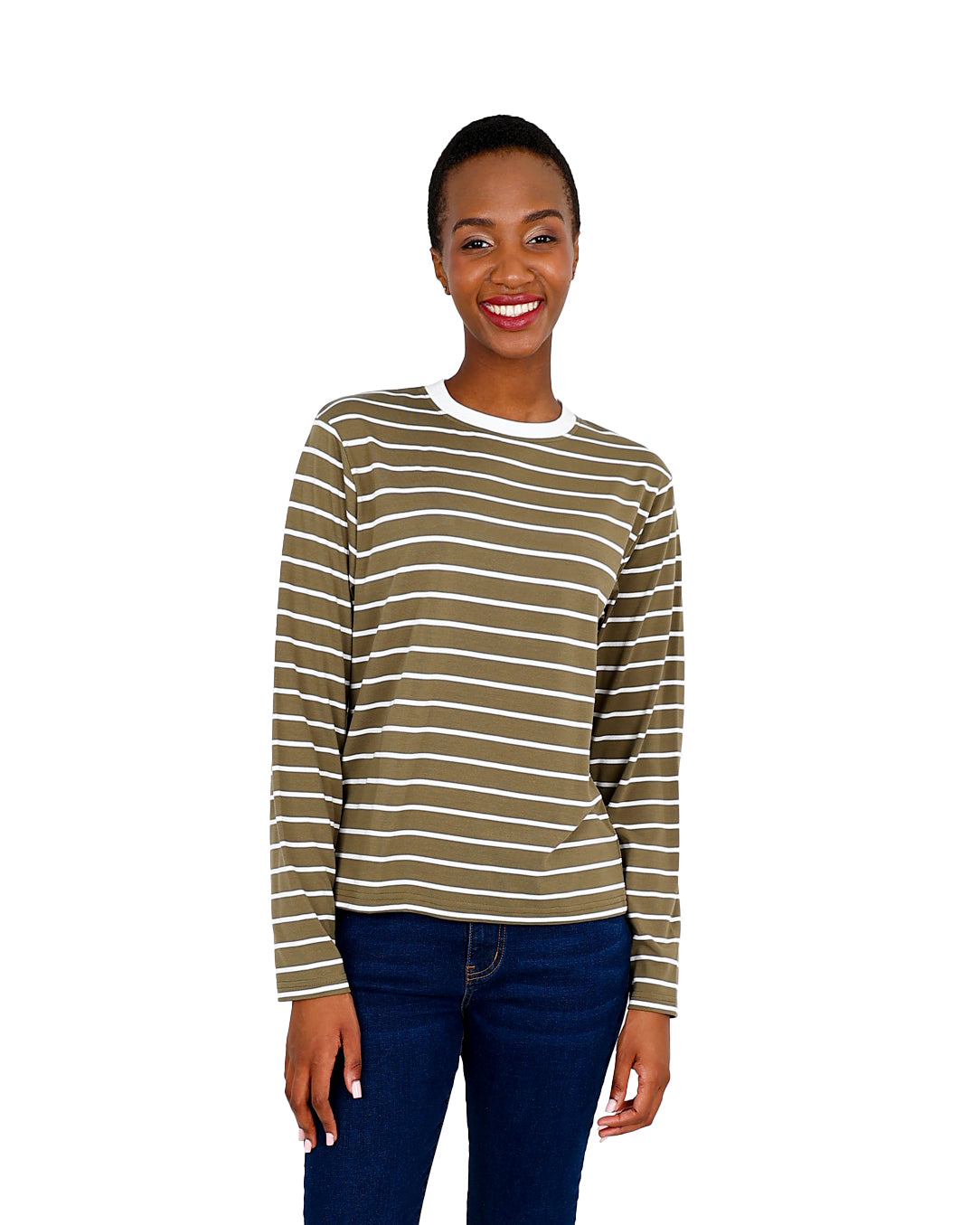Long Sleeve Olive & Cream Stripe T-Shirt