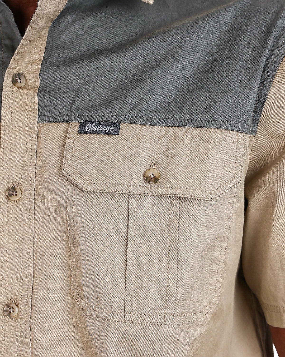 Okavango Short Sleeve Stone Two Tone Cotton Shirt