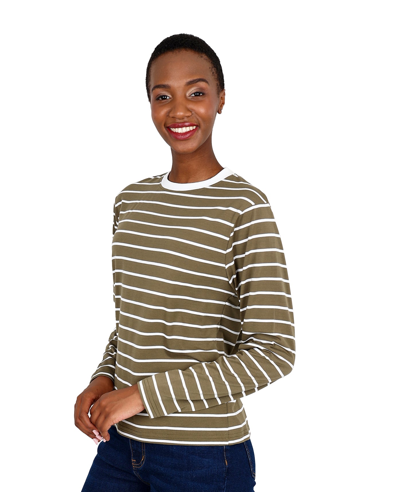 Long Sleeve Olive & Cream Stripe T-Shirt