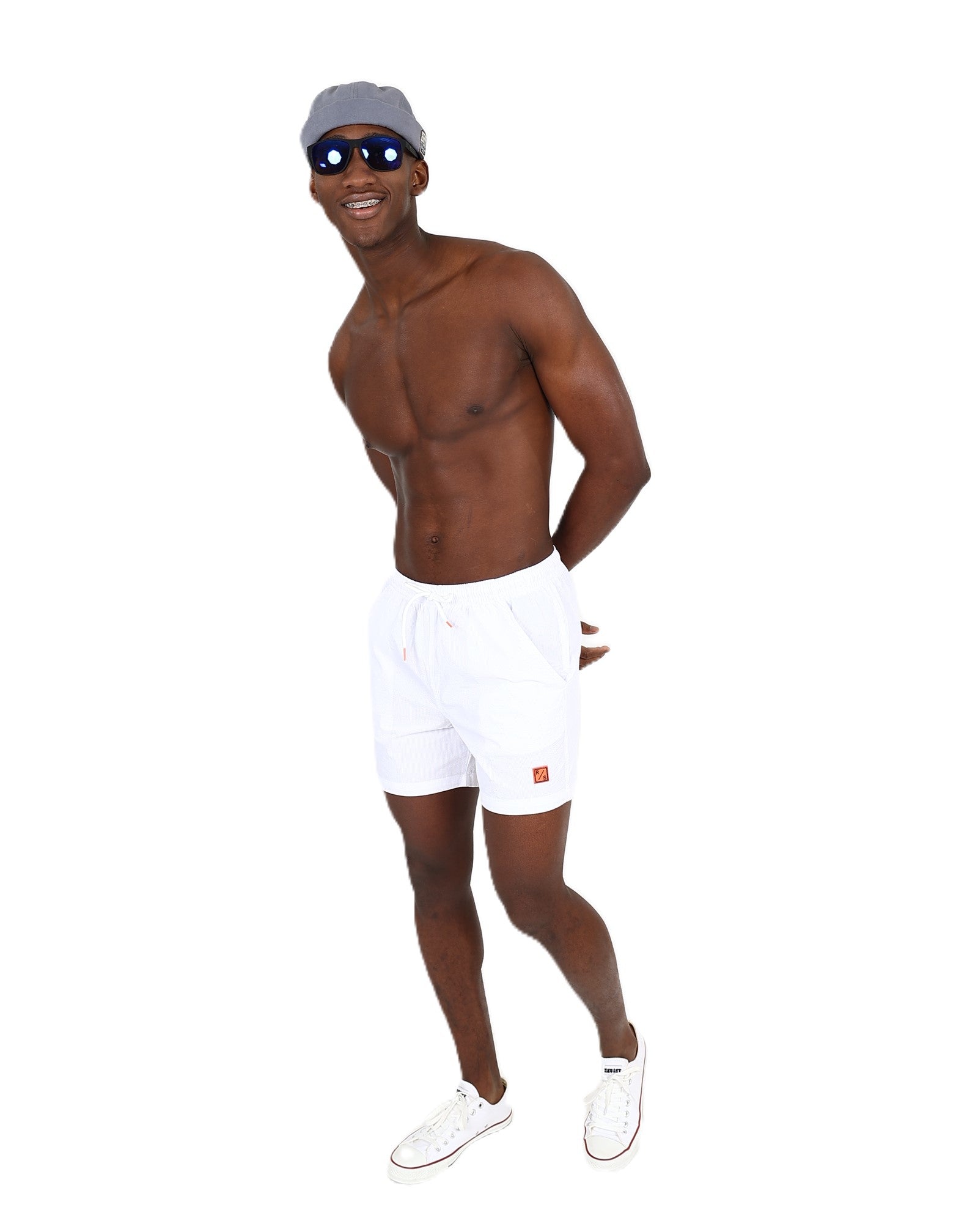 White Classic Seersucker Swim Shorts
