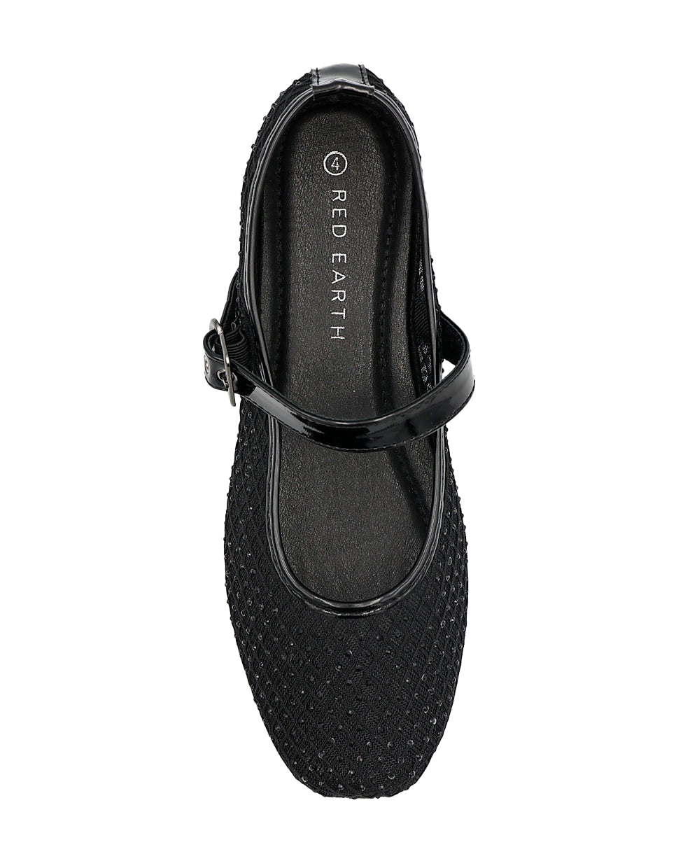 Embellished Bar Detail Mesh Pump