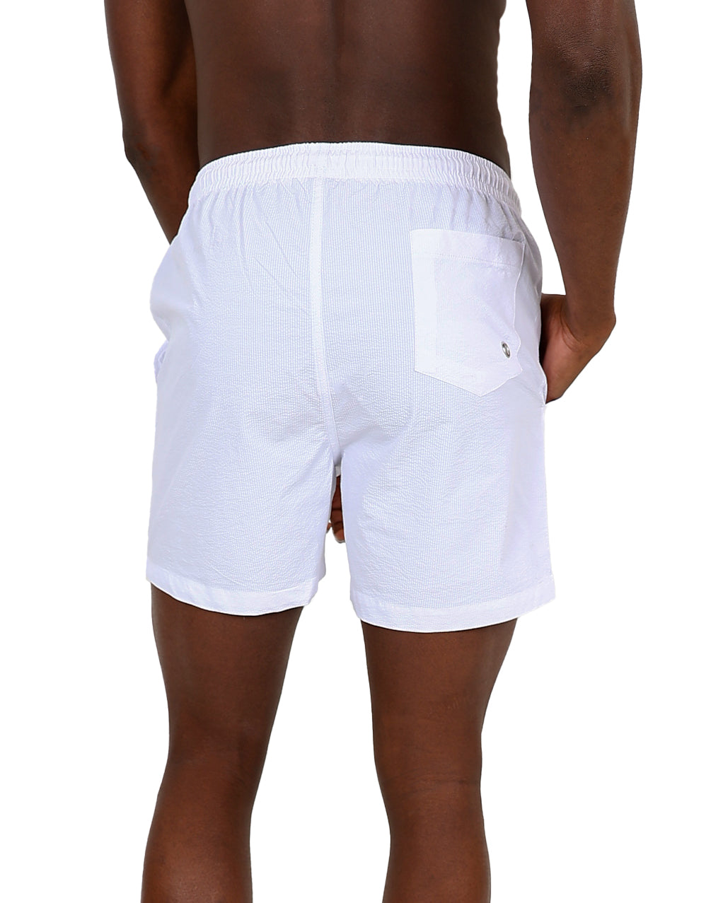 White Classic Seersucker Swim Shorts