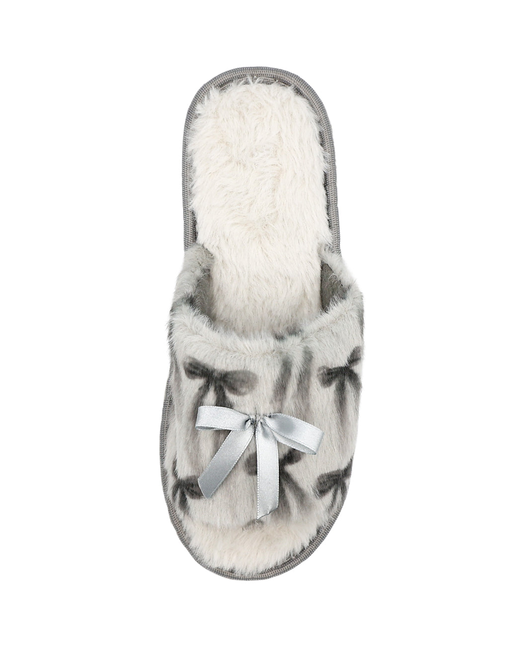 Grey Bow Detail Shaggy Band Slipper