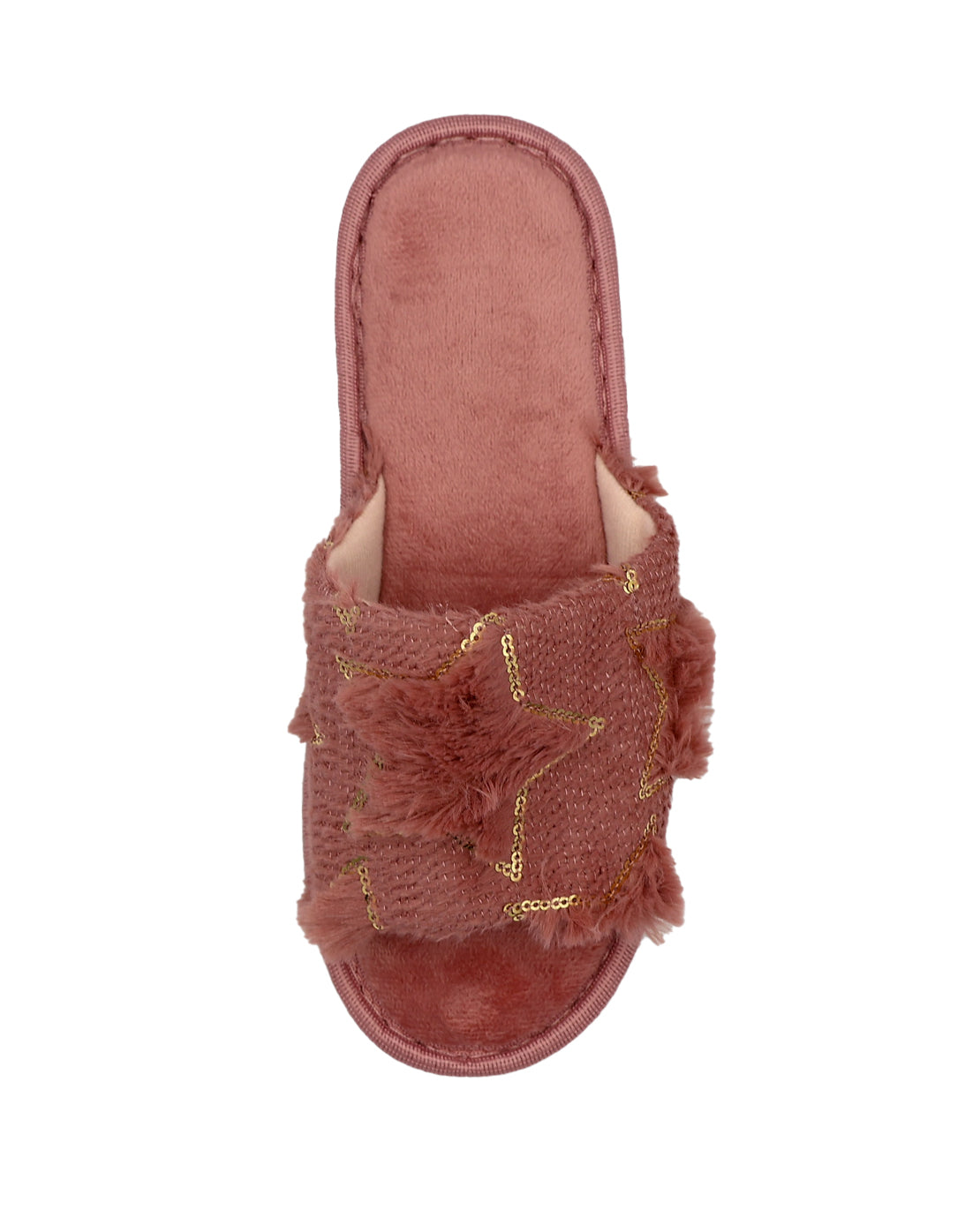 Pink Star Detail Shaggy Band Slipper