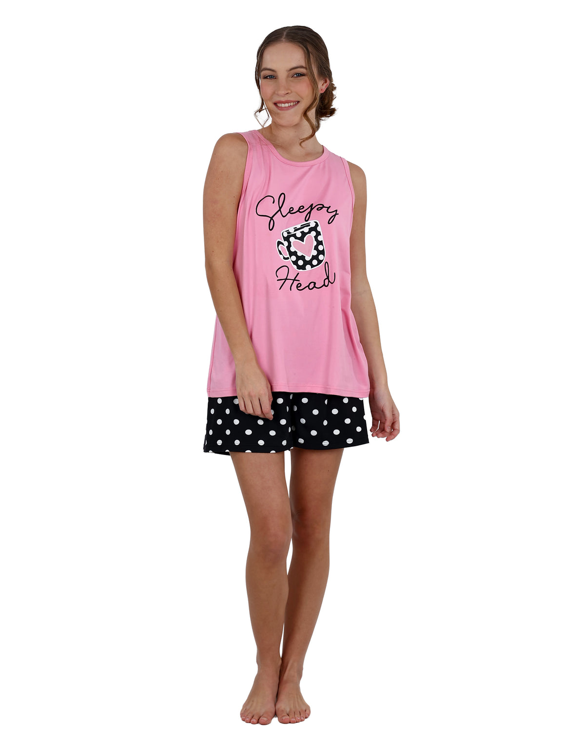 Sleeveless Pink "Sleepy Head" Pyjama Shorts Set