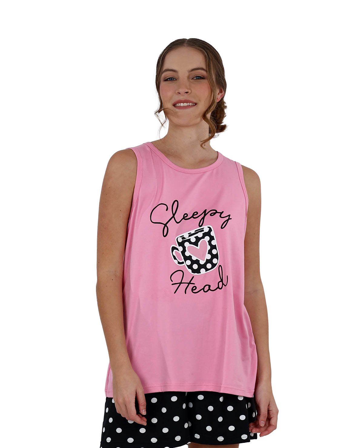 Sleeveless Pink "Sleepy Head" Pyjama Shorts Set