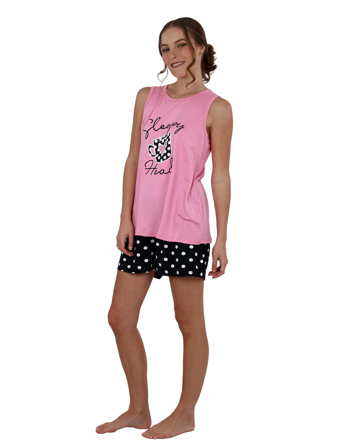 Sleeveless Pink "Sleepy Head" Pyjama Shorts Set