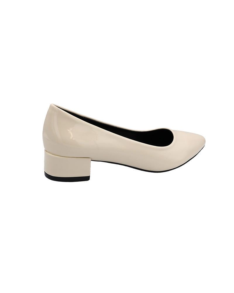 White Low Block Court Shoes