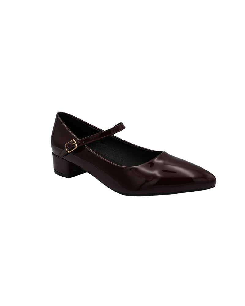 Burgundy Strap Detail Low Block Mary Janes