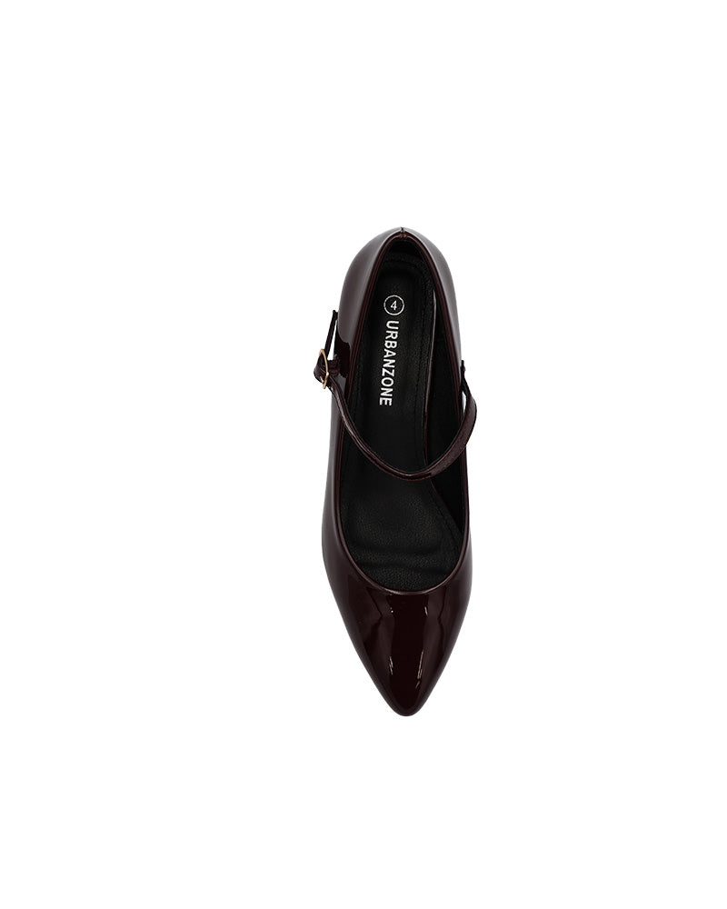 Burgundy Strap Detail Low Block Mary Janes