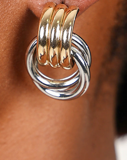 Mixed Metal Triple Ring Stud Earrings