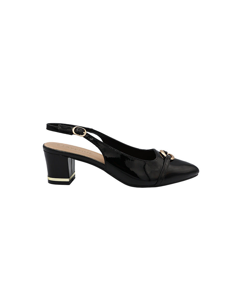 Black Overlay Detail Slingback Block Heel