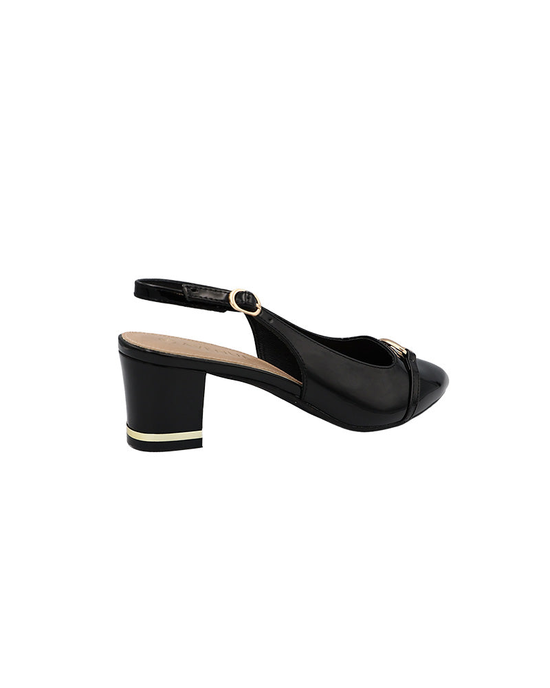 Black Overlay Detail Slingback Block Heel