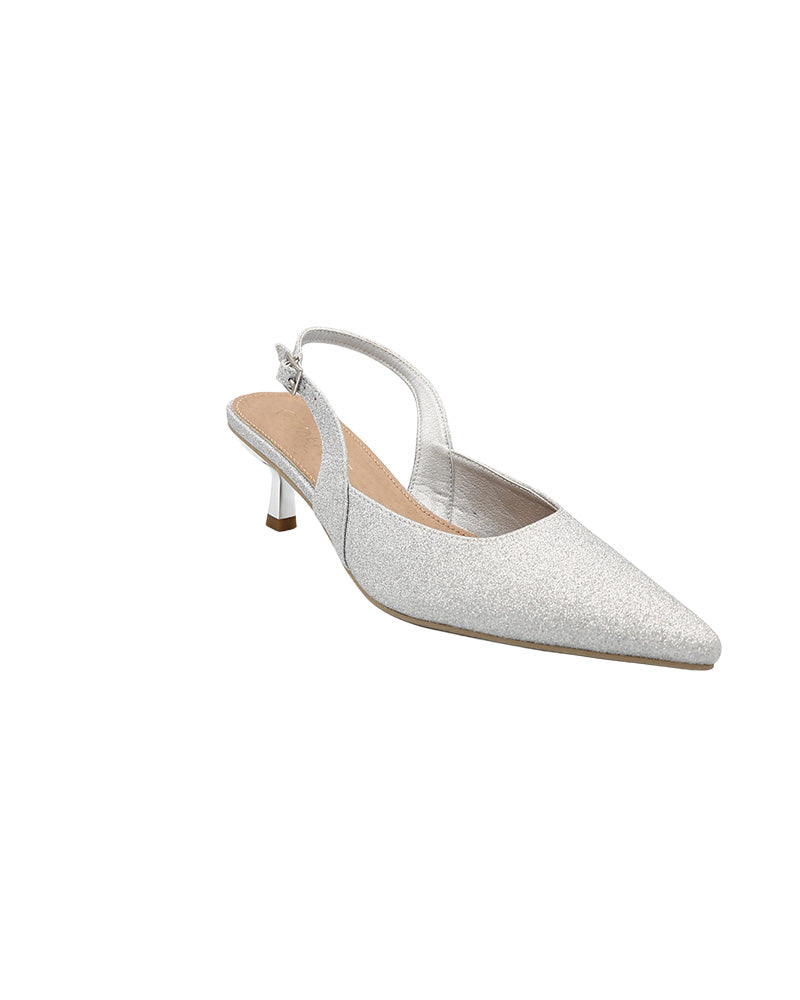 Sliver Glitter Pointed Slingback