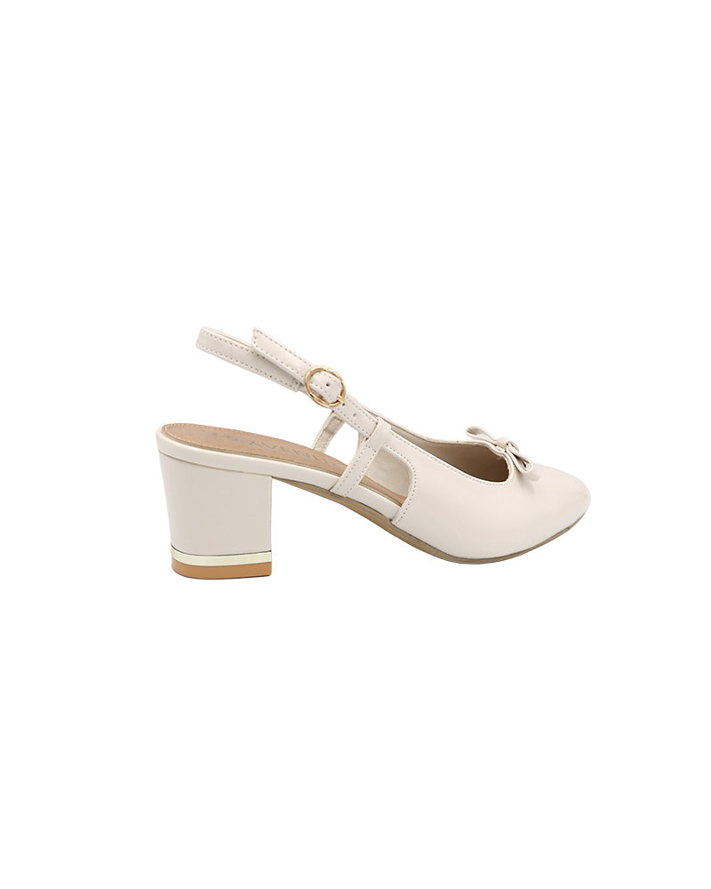 White Bow Detail Slingback Block Heels