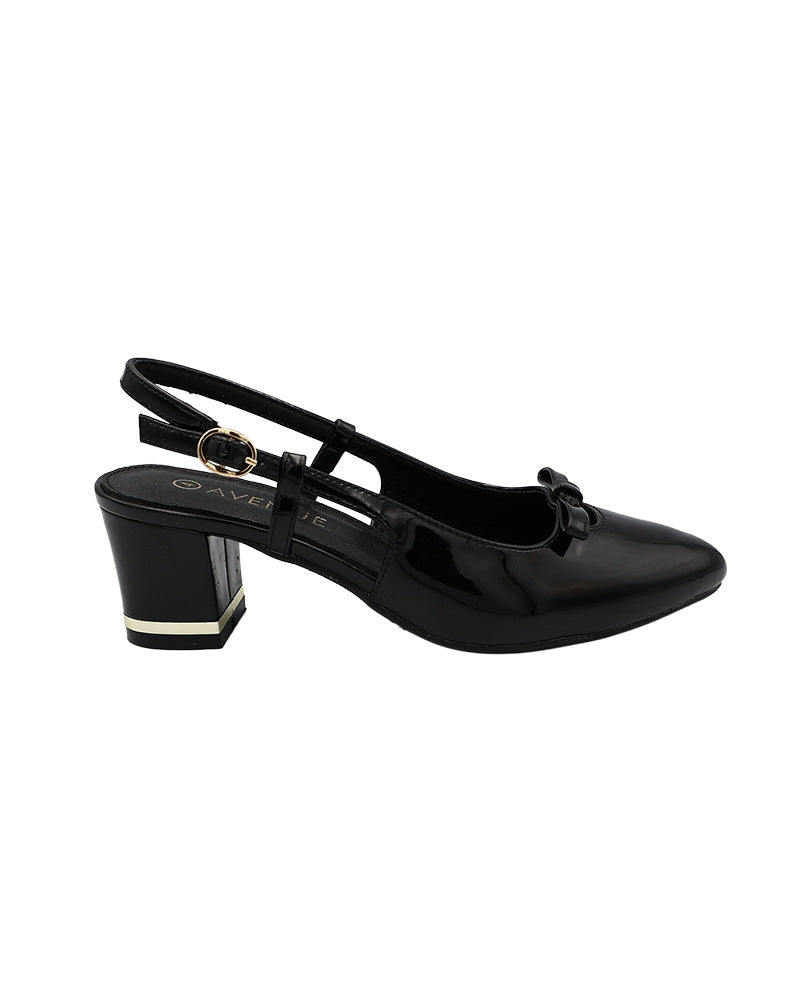 Black Bow Detail Slingback Block Heels