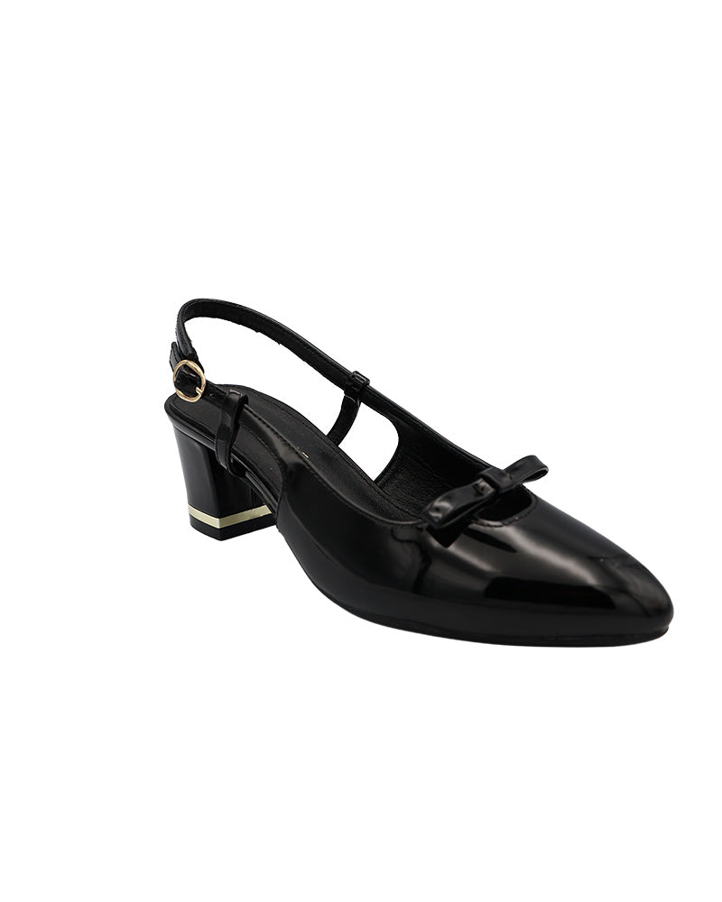 Black Bow Detail Slingback Block Heels