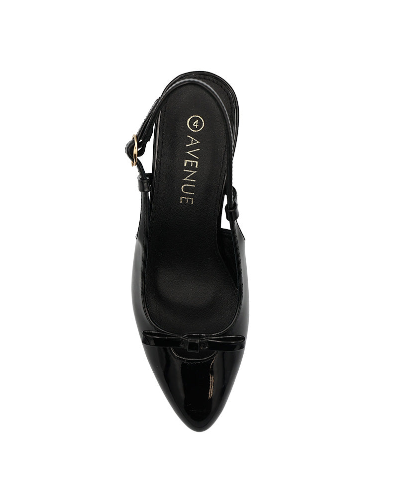 Black Bow Detail Slingback Block Heels
