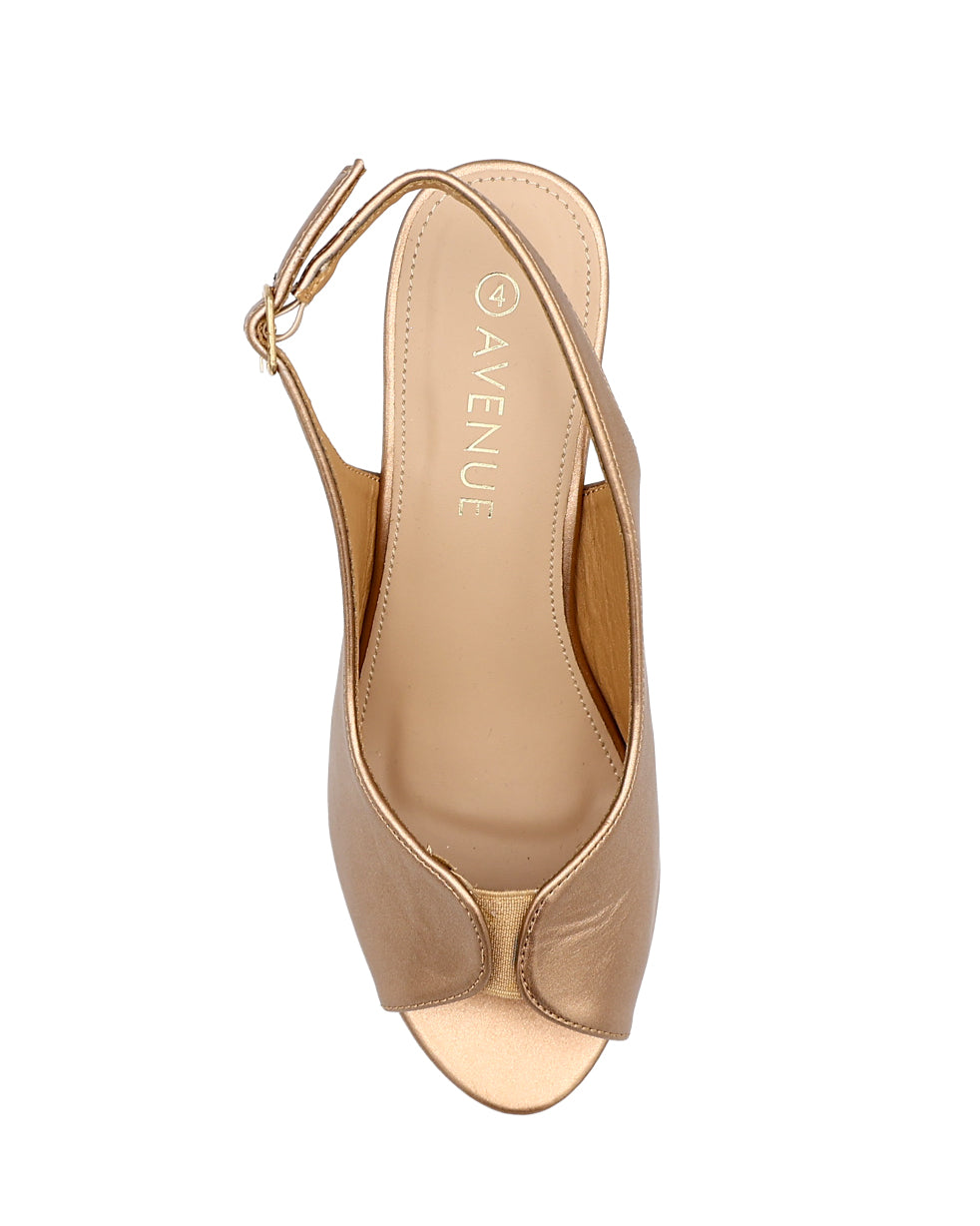 Rose Gold Gusset Detail Slingback Wedge Heel