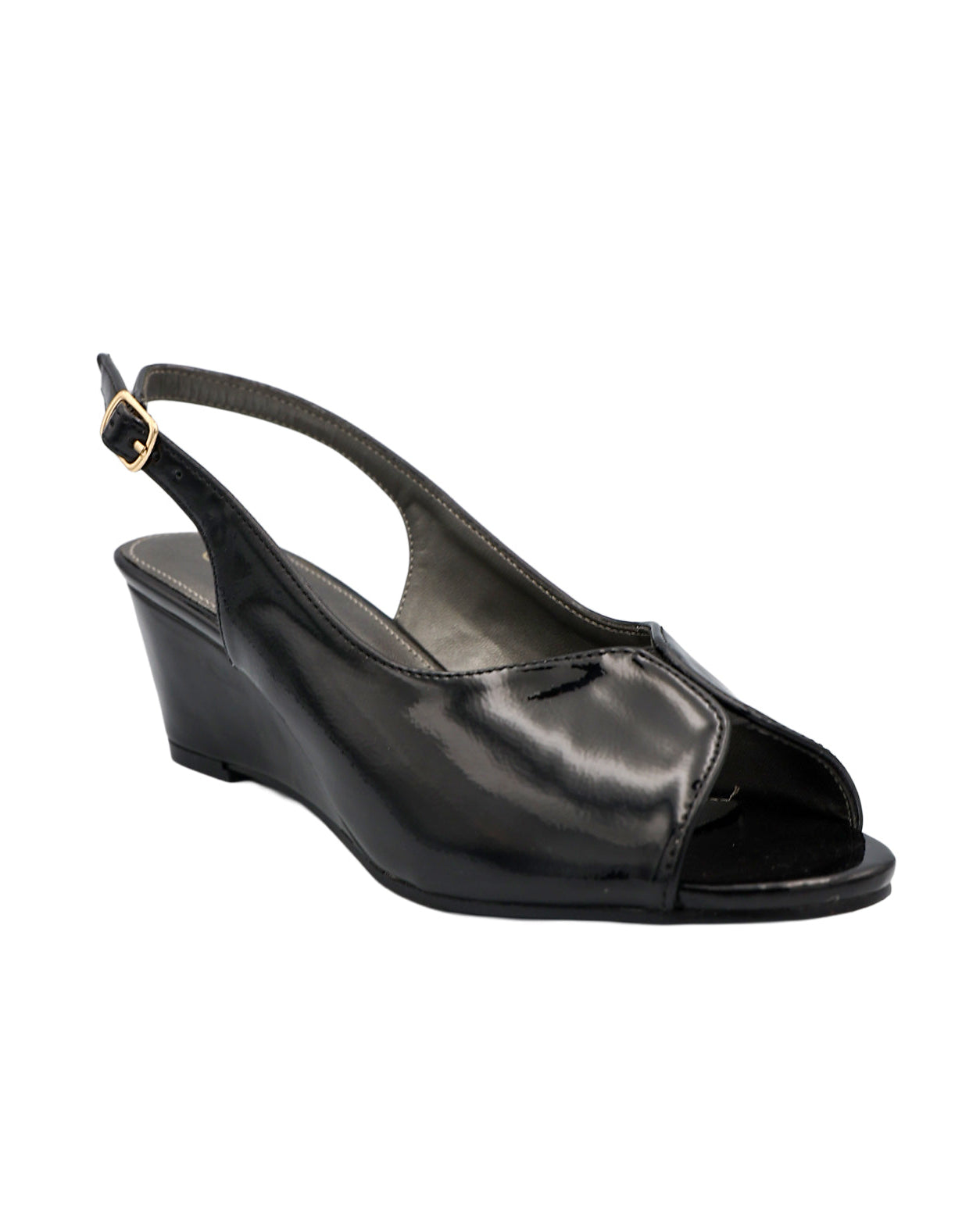 Black Gusset Detail Slingback Wedge Heel