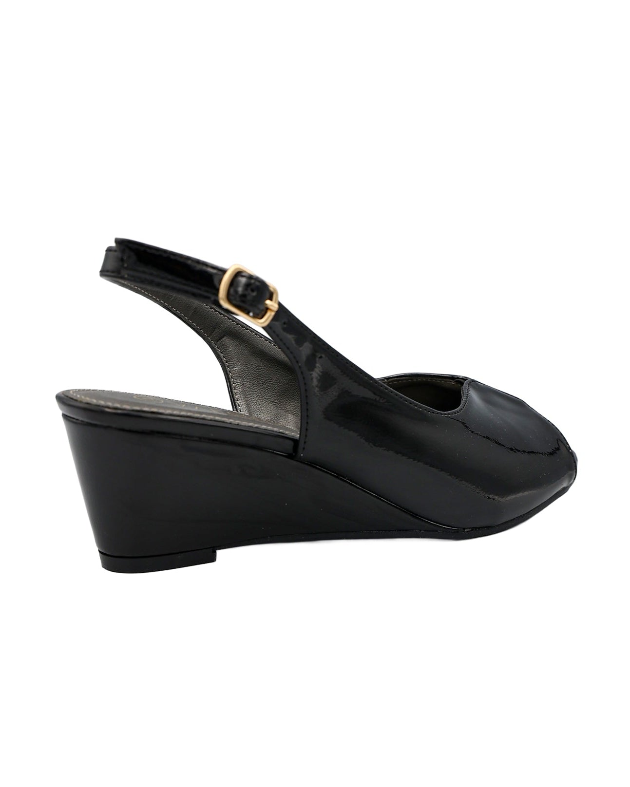Black Gusset Detail Slingback Wedge Heel