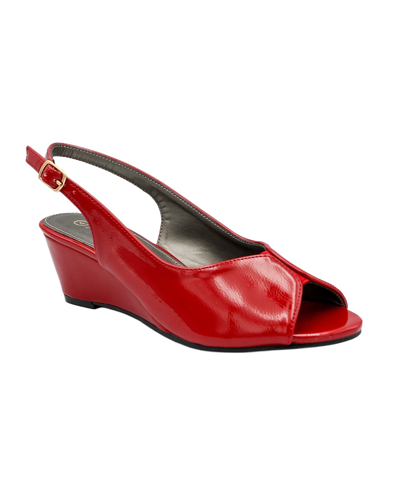 Red Gusset Detail Slingback Wedge Heel