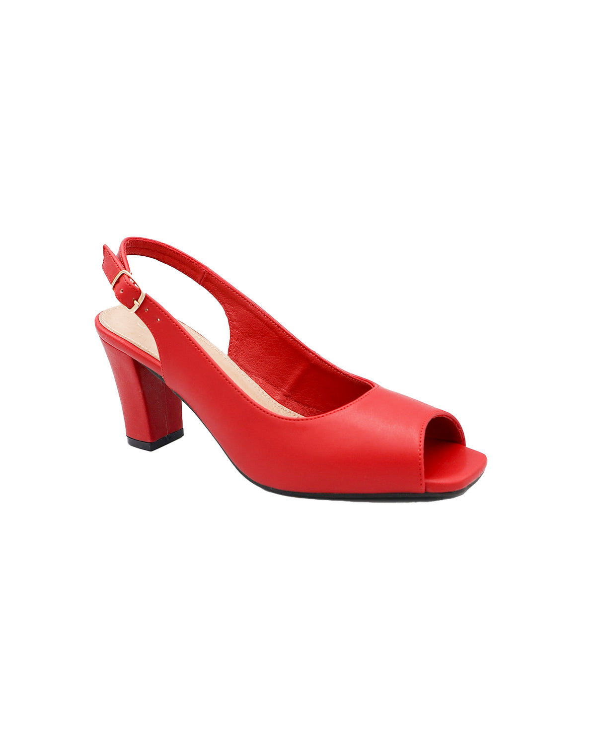 Red Peep Toe Slingback Block Heel