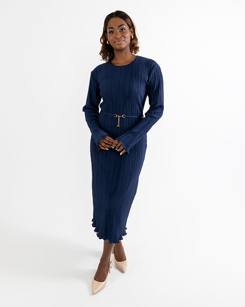 Pleated Column Midi Dress