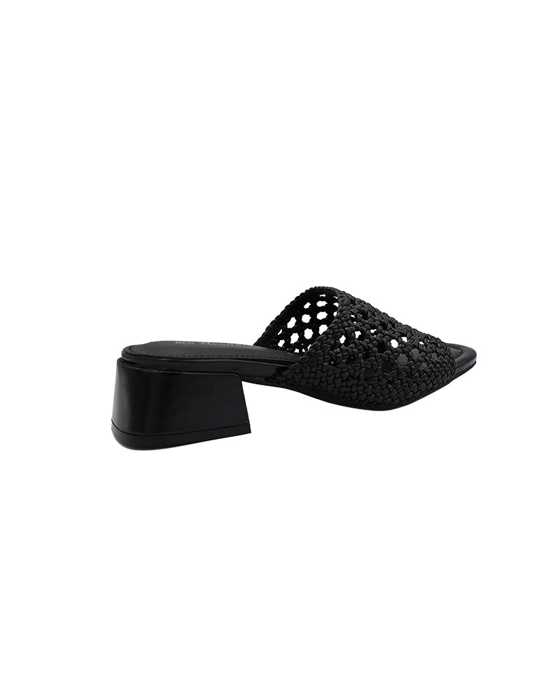 Black Weave Detail Slip On Block Heel