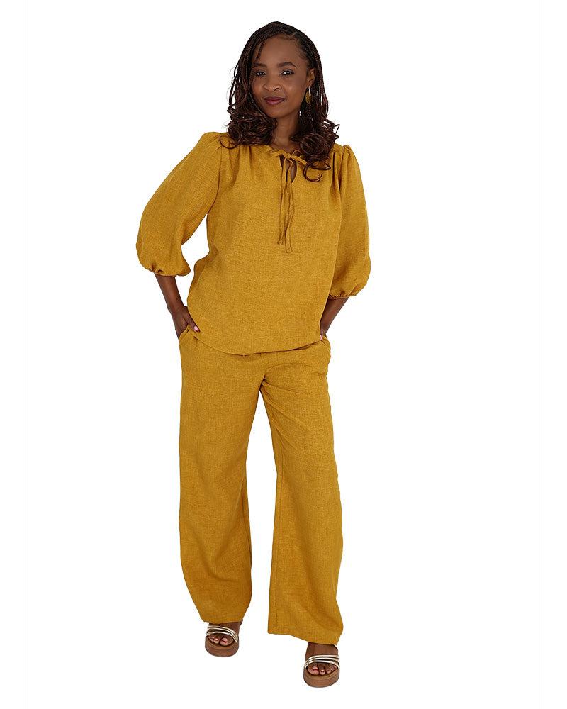 Elasticated Wide Leg Mustard Pants