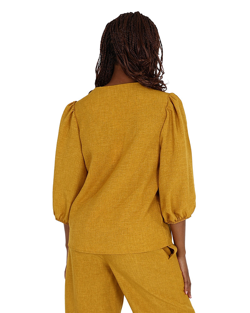 Mustard Puff 3/4 Sleeve Blouse