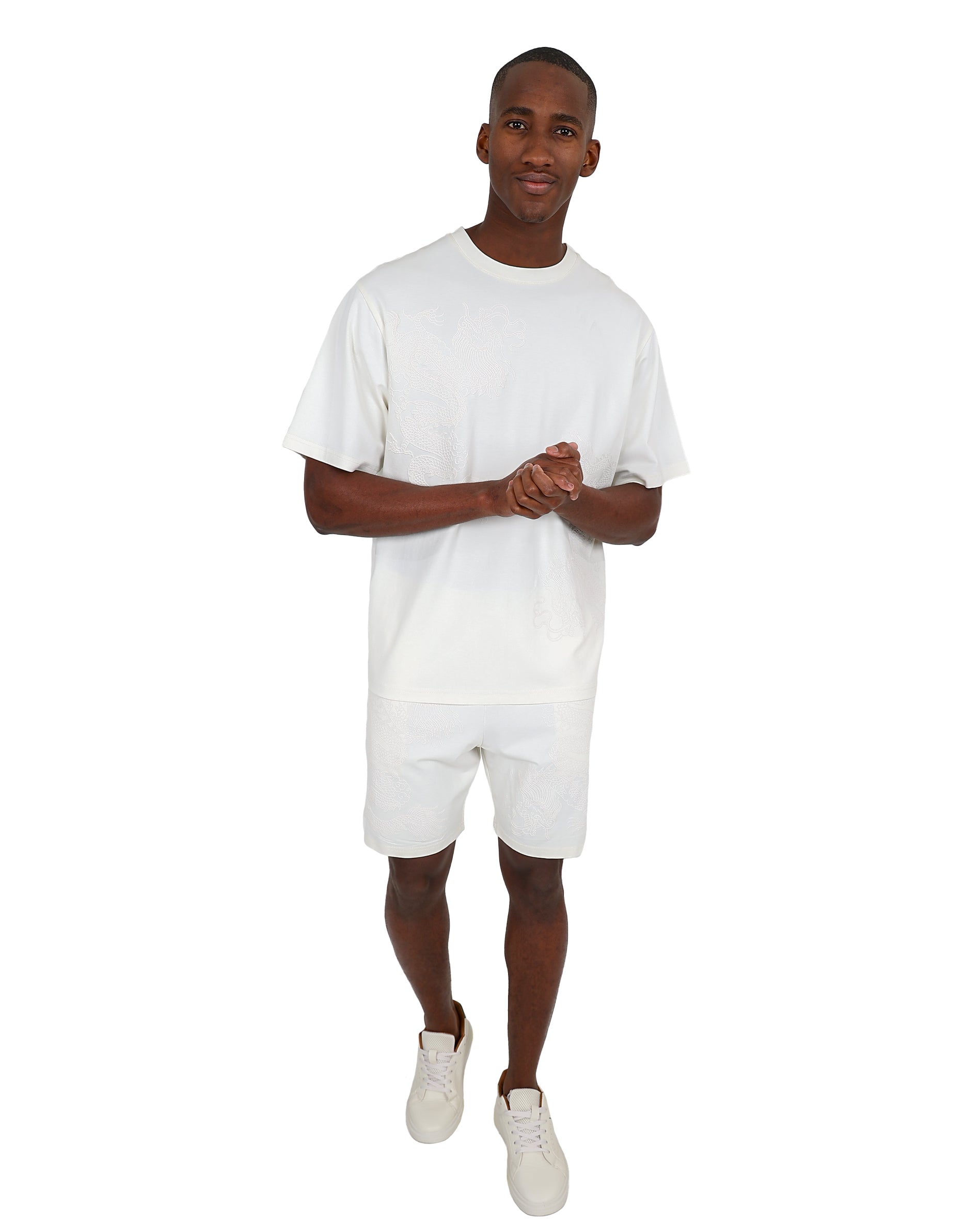 Funk Cream Tonal Dragon Graphic Shorts