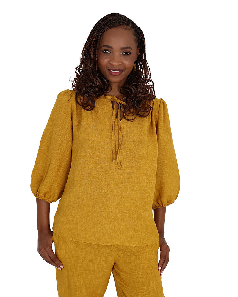 Mustard Puff 3/4 Sleeve Blouse