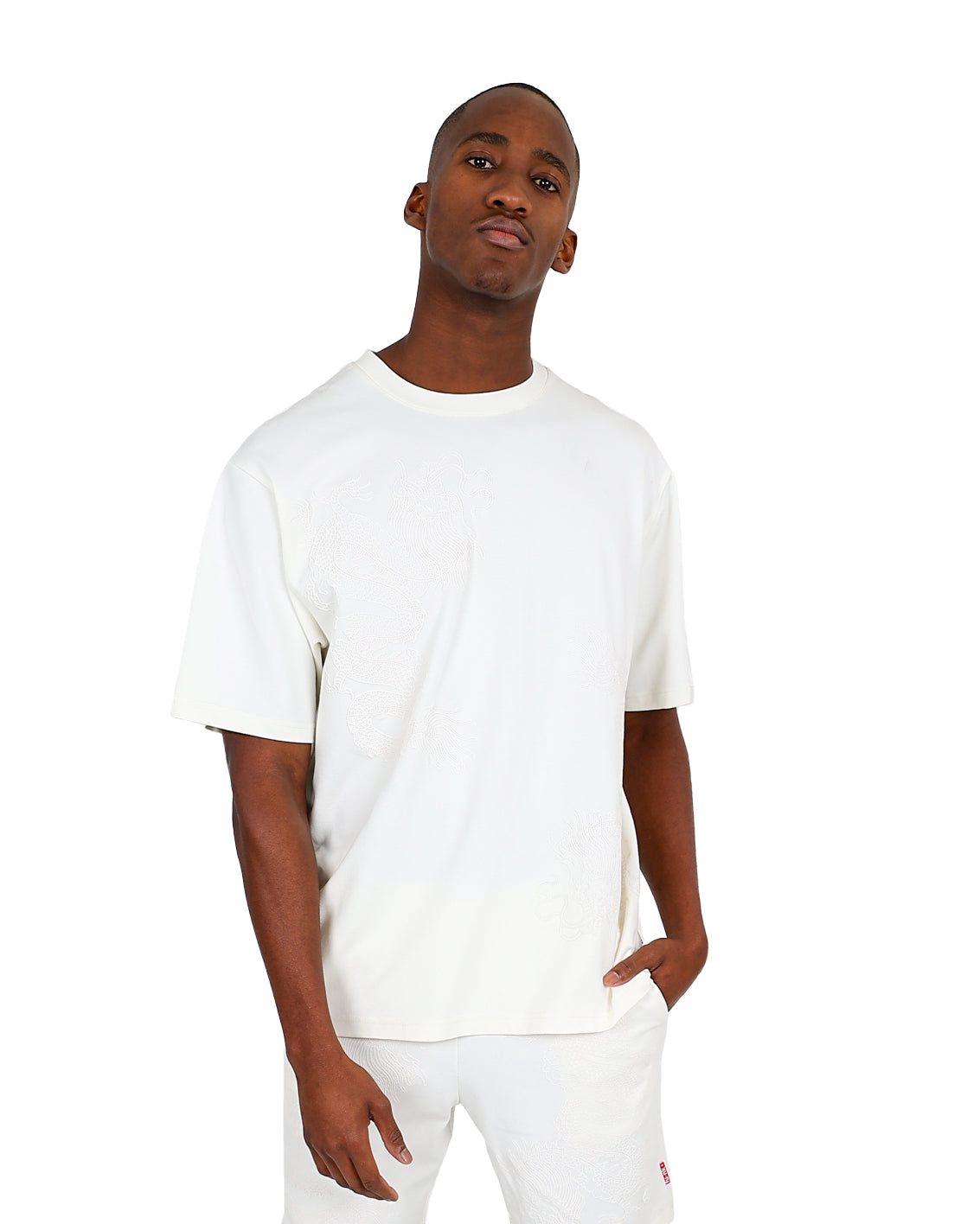 Funk Short Sleeve Oversized Cream Tonal Dragon Graphic T-Shirt