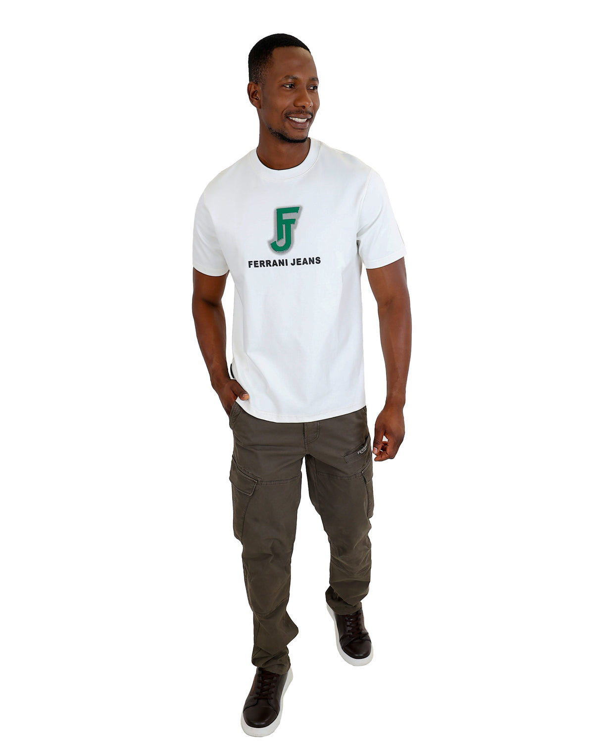 Ferrani Short Sleeve White Placement Print T-Shirt