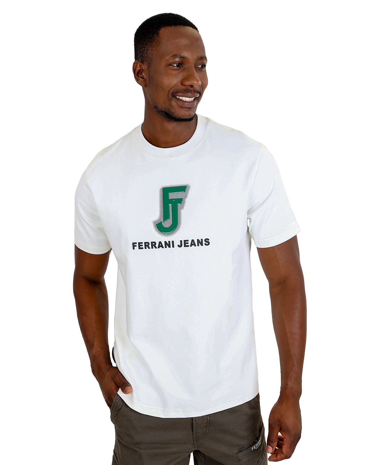 Ferrani Short Sleeve White Placement Print T-Shirt