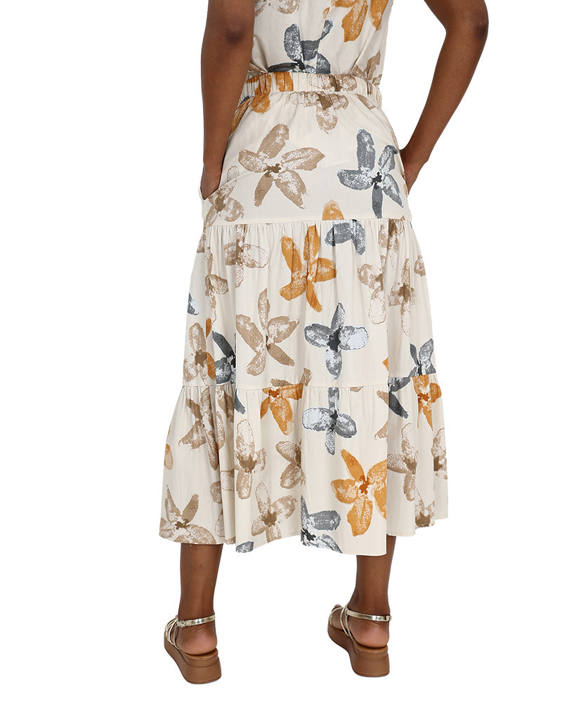 Floral Cream Co-Ord Tiered Maxi Skirt