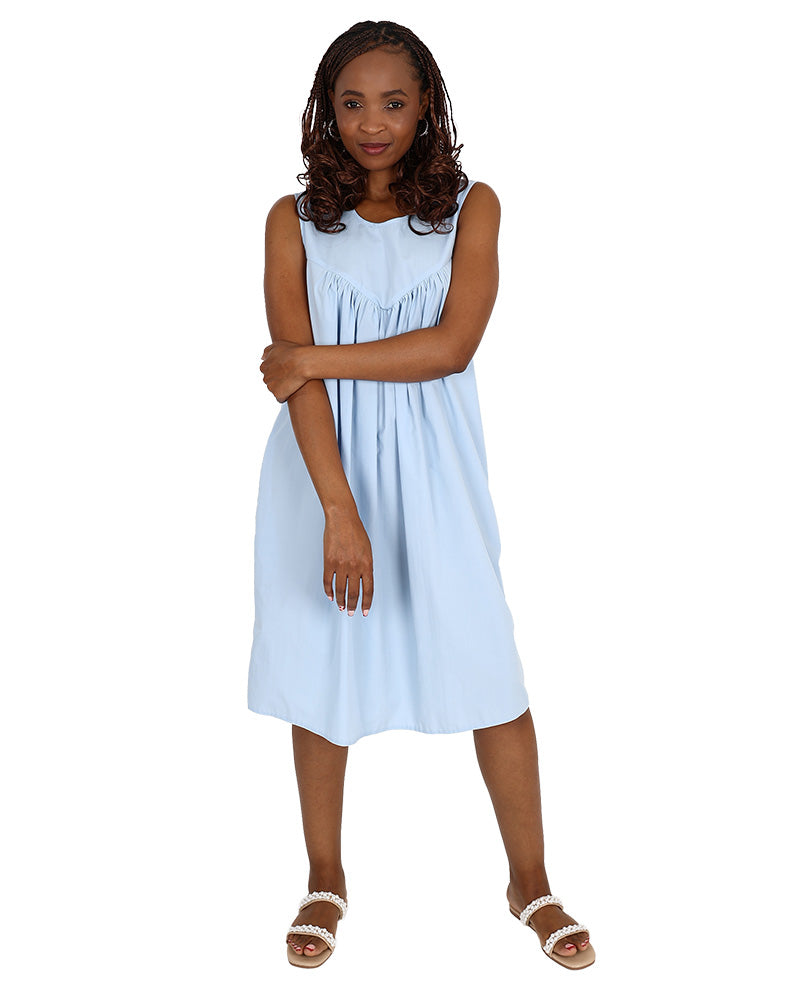 Sleeveless Light Blue Knee Length Dress