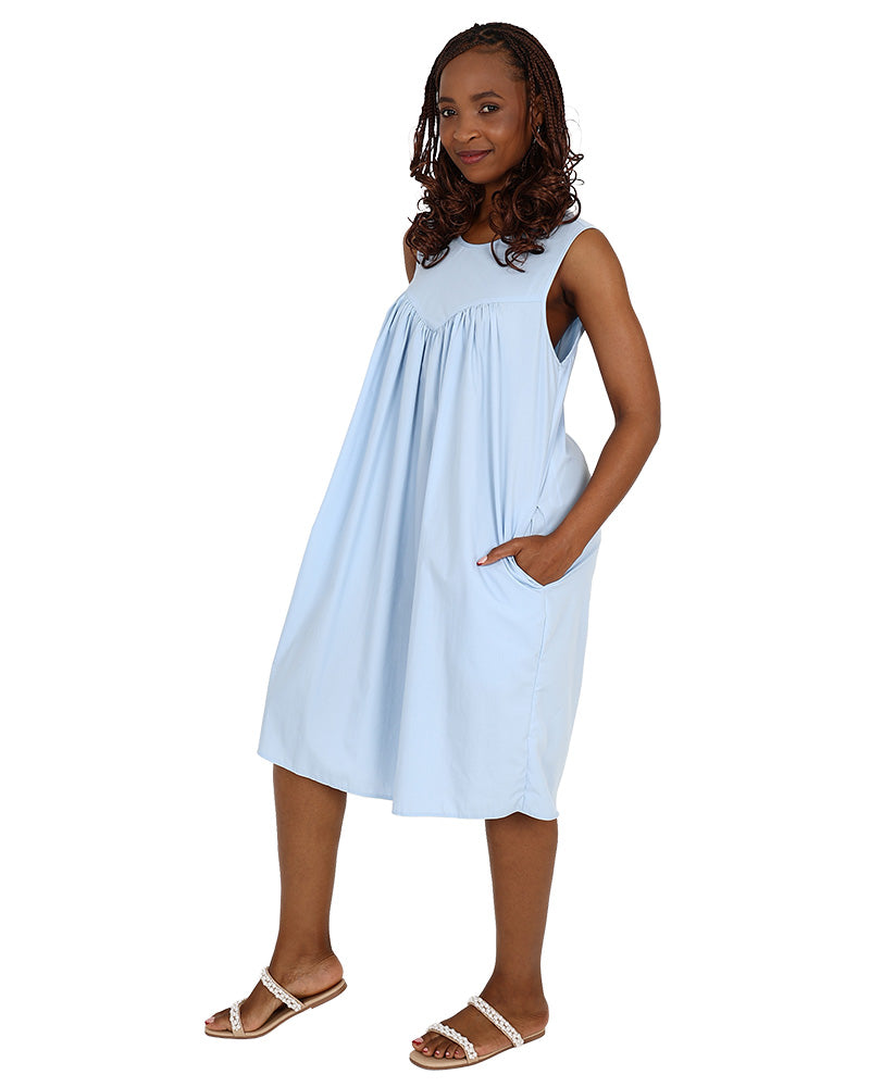 Sleeveless Light Blue Knee Length Dress