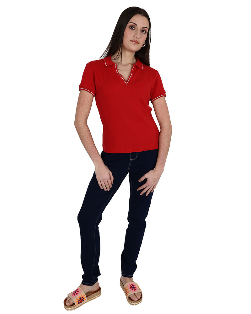 Short Sleeve Red Golfer with Contrast Tipping