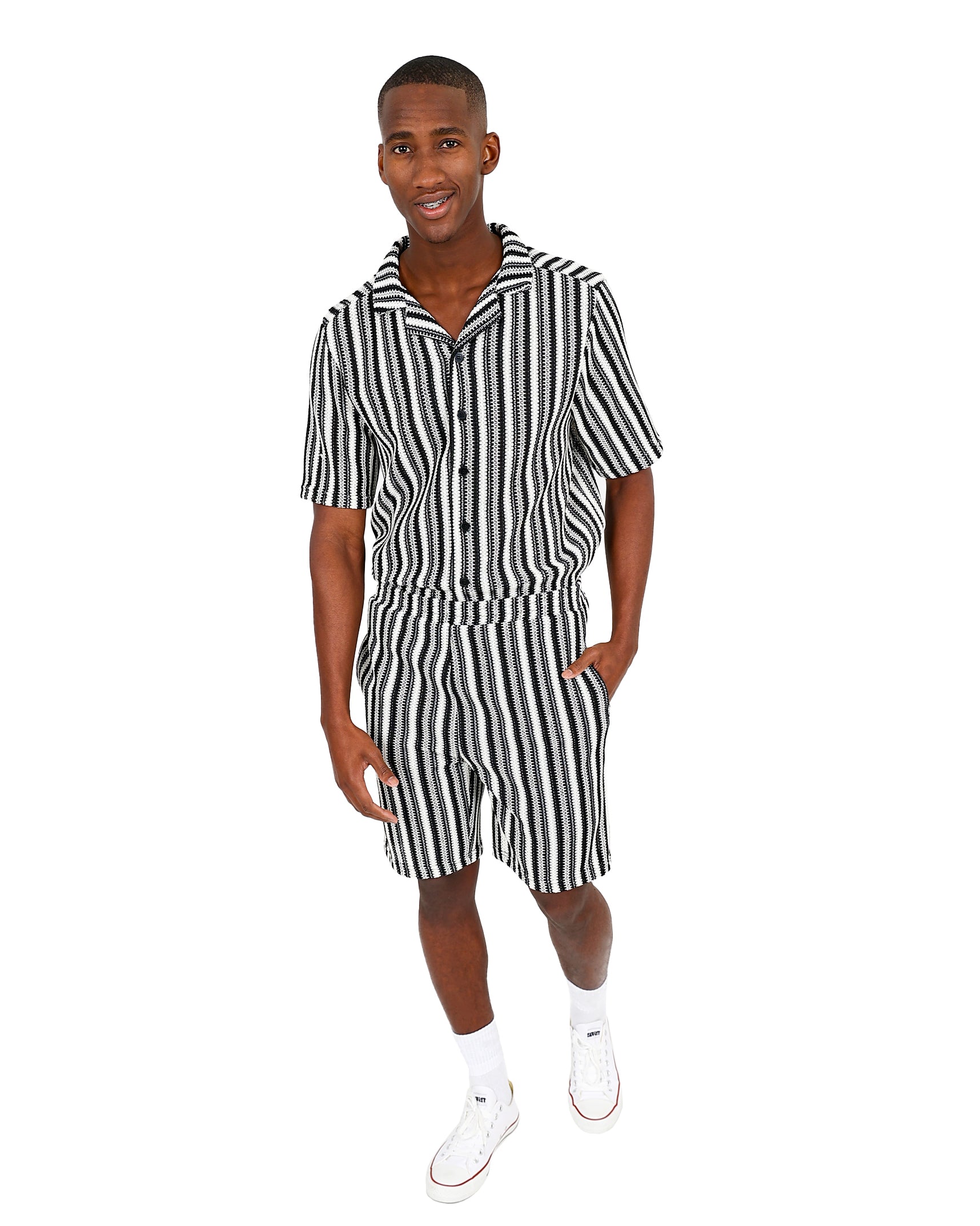 Funk Black Striped Crochet Shorts