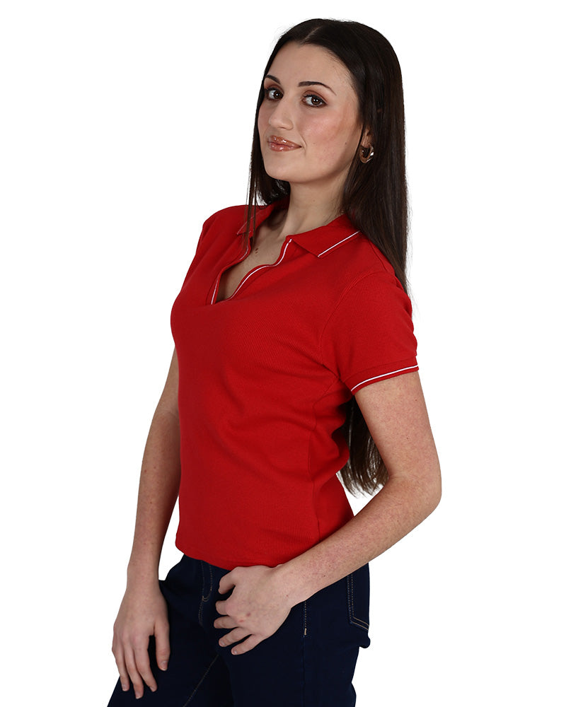 Short Sleeve Red Golfer with Contrast Tipping
