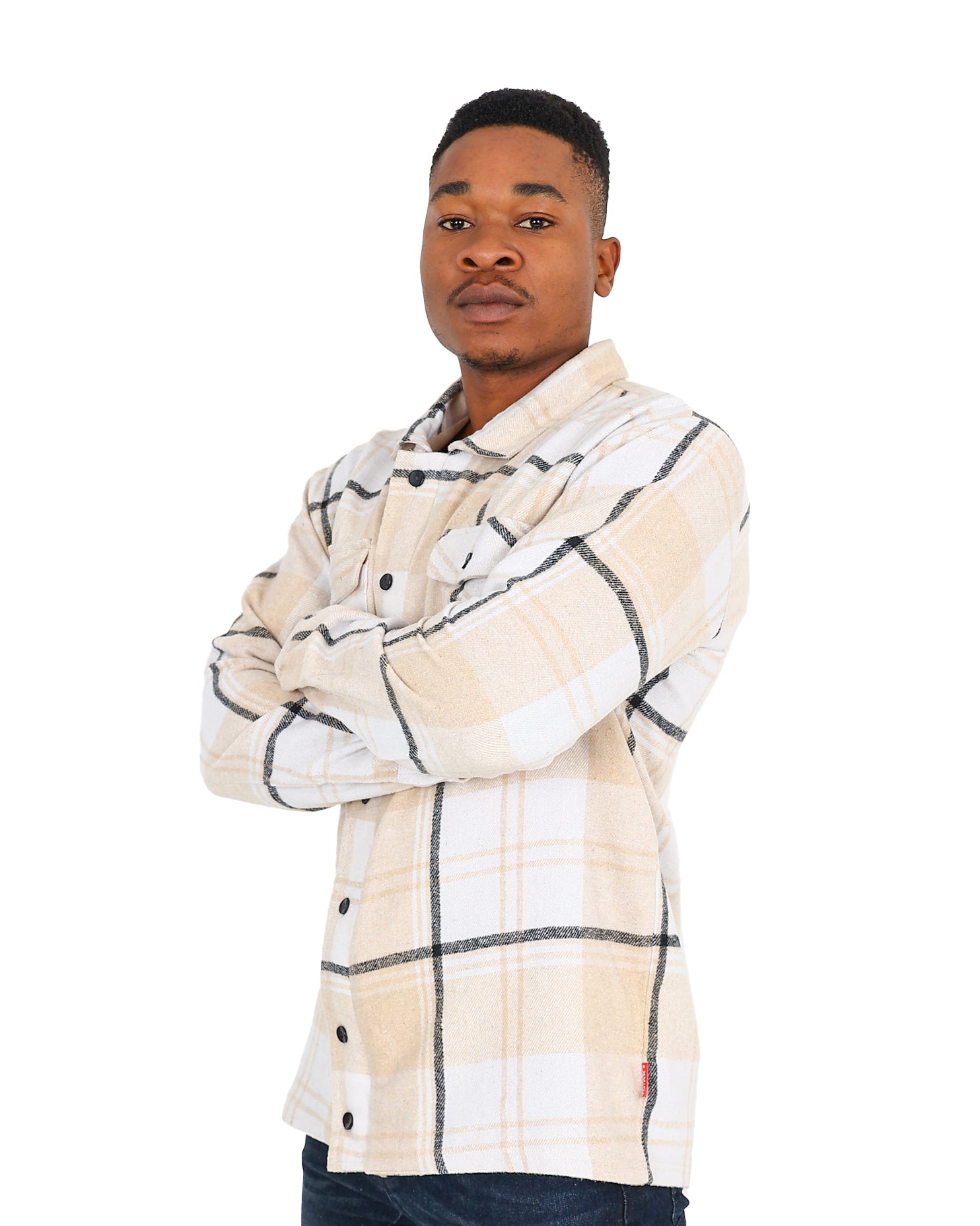 Funk Long Sleeve Stone Zip Up Check Cotton Shacket