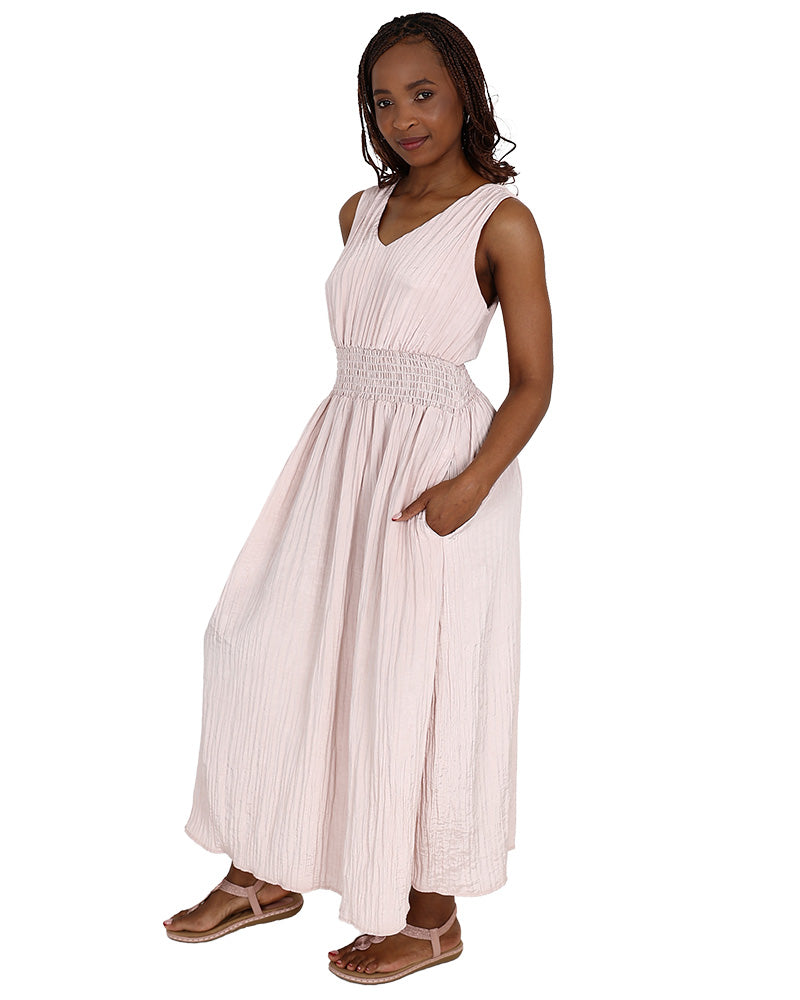 Blush Textured Sleeveless Maxi Dress