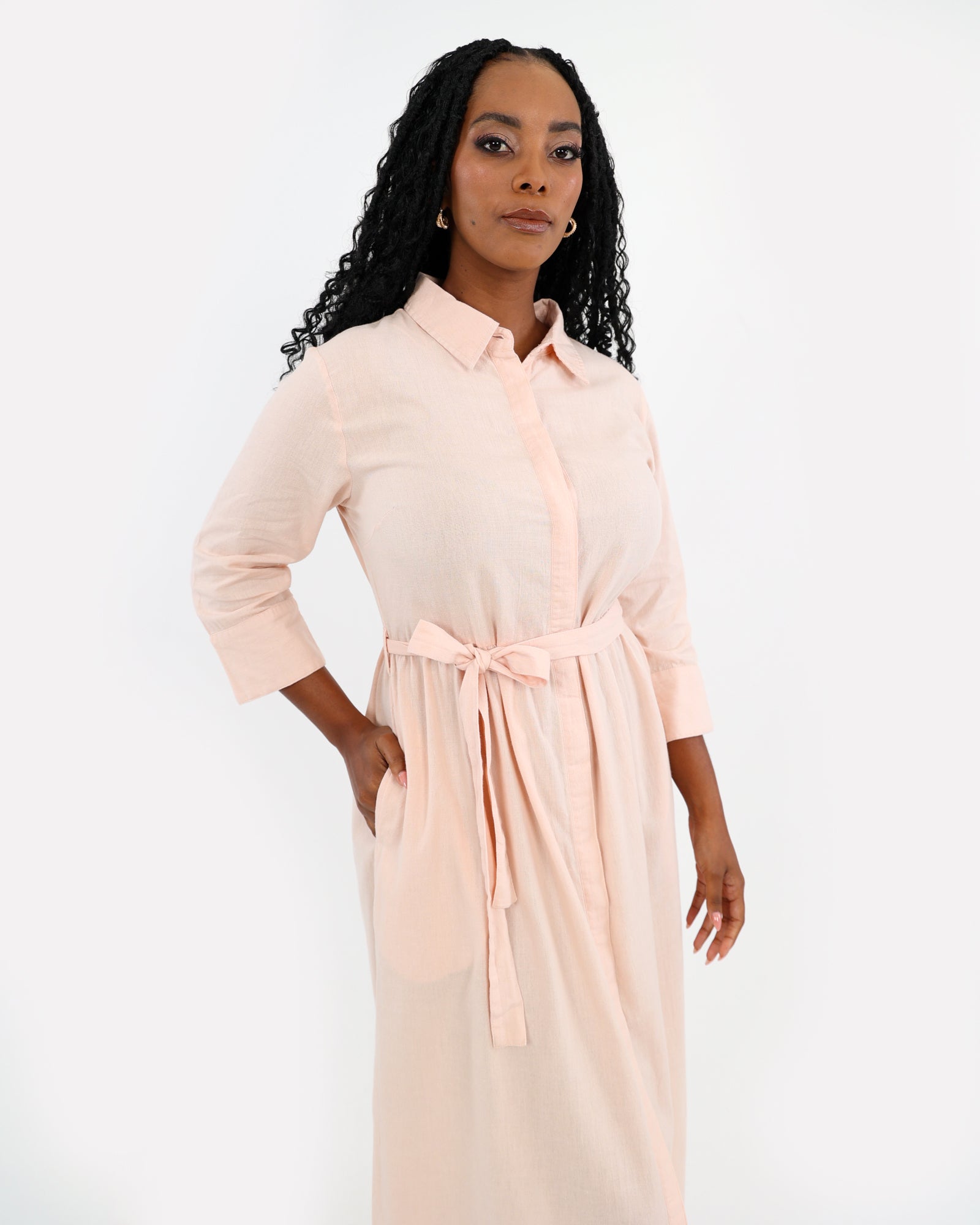 3/4 Sleeve Linen Shirt Dress